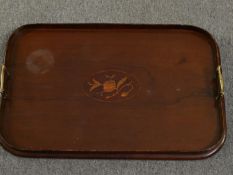 An Edwardian mahogany twin handled tray with satinwood inlay. L.60 W.40cm.