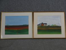 Two watercolours, extensive landscapes, signed Charles Duranty, titled to the reverse with gallery