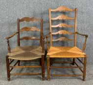 Two 19th century elm ladder back armchairs. H.106 W.60 D.50cm