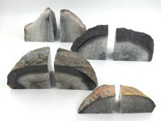 A collection of four pairs of agate geode bookends. H.15cm (largest).