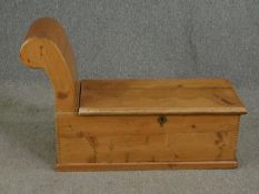 A 19th century pine coffer / chaise. H.63 W.82 D.31cm.