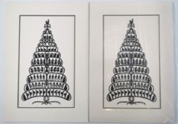 Faye Du Plessis (1934-2021), two scherenschnitte paper cut works, Christmas trees with tiers of