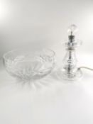 A Waterford crystal lamp and a similar bowl. Bowl 22.5 diameter H.12cm, Lamp H.17cm