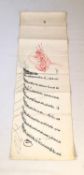 A hand written 18th/19th century Ottoman firman in black and red ink on paper, bearing the mark/