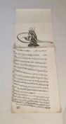 A hand written 18th/19th century Ottoman firman in black ink on paper, bearing the seal of Sultan