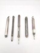 A collection of five propelling silver pencils, three marked Sampson Mordan and Co. longest 13cm