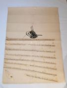 A hand written 19th century Ottoman firman in black ink and gold paint on paper, bearing the