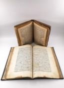 Two handwritten Farsi, Qujar period, Persian manuscripts; one (165 pages) with leather binding,