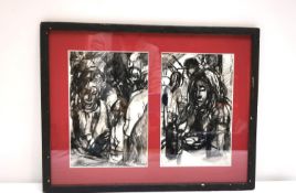Tessanna Hoare, a framed and glazed charcoal drawing with twin artwork titled 'The French Horse