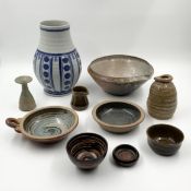 A collection of studio pottery. H.25cm (largest)