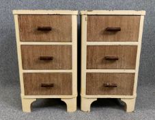 A pair of mid century distressed painted bedside chests with limed oak drawers. H.69 W.40 D.45cm (