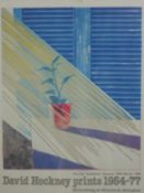 David Hockney prints 1954-1977, the touring exhibition poster, January 1979 - March 1980. Framed and