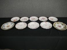A collection of 19th century hand decorated plates, Copeland and Garrett, Dresden etc, some damage