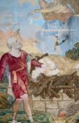 A 19th century embroidered and hand painted depiction of a biblical scene (the blinding of