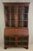 Bureau bookcase, two section Edwardian mahogany in the Georgian style. H.219 W.123 D.44cm