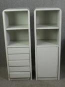 A pair of retro styled tall metal cabinets. H.136 W.46 D.45cm.