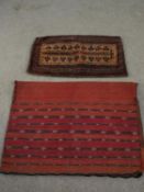 Two Kelim style flat weave cushion covers. L.92 W.74cm (largest).