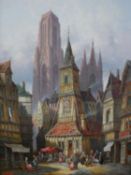 Henri Schäfer (1833 - 1916), French, Oil on canvas, 19th century street scene in Dordrecht, Holland,
