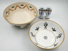 Two bowls, Elizabeth Blackadder and Kennedy Macpherson and a pair of small vases. The Elizabeth