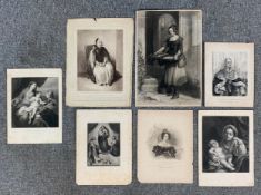 A miscellaneous collection of seven 19th century unframed engravings. H.44 W.30cm (largest)