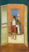 Christian Dalibert, oil on canvas, a woman in an interior, signed. H.58 W.42cm