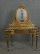 An early 20th century gold lacquered dressing table in Louis XVI style. H.148 W.118 D.52cm.