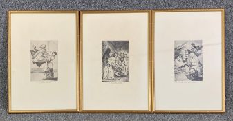 After Francisco Goya, Los Caprichos, three framed and glazed prints. H.48 W.33cm (each)