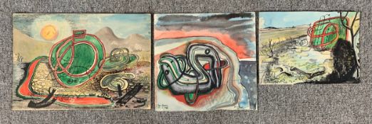 Reginald James LLoyd (1926-2020), Three abstract watercolour studies, signed. H.27 W.38cm (largest)