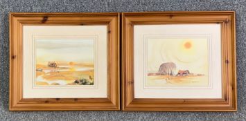Hugh Brandon-Cox (1917-2003), a pair of framed and glazed watercolours, rural landscapes, signed.