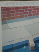 A framed and glazed poster, Jeffery Edwards: Work. H.90 W.64cm.