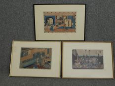Utagawa Hiroshige, Japanese (1797 - 1858), a set of three 19th century Japanese hand coloured