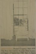 A David Hockney exhibition poster from the early 1980's, Modern Graphics 1969-1979. Framed and