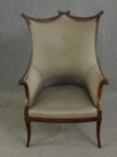 Armchair, C.1900 mahogany carved with swag and ribbon detail. H.105cm.