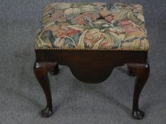 A 19th century mahogany commode stool on cabriole supports. H.46 W.50 D.40cm.