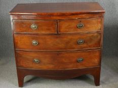 Chest of drawers, 19th century mahogany bow fronted. H.99 W.144 D.54cm.