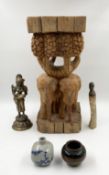 A collection of Oriental and Indian items, carvings, a 19th century Japanese cloisonnÃ© vase and