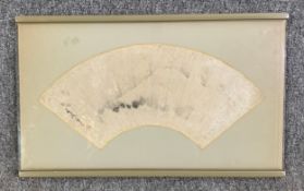 A framed and glazed 19th century hand decorated Japanese fan with mount Fuji, signed. H.34 W.56cm