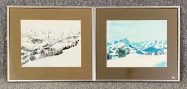 A pair of Diana Boyd signed and dated (Di '89) watercolours. Entitled 'Snow Falling' and '