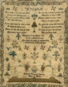 A 19th Century framed and glazed sampler dated 1826 done by Charlotte Suzannah Coxhead age 11. H.