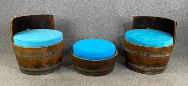 A pair of French coopered stools along with a similar stool, stamped to bases. H.69 Dia.68cm