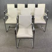 A set of six contemporary sprung steel armchairs in faux leather upholstery. H.92 W.52 D.53cm (each)