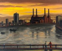 John Duffin (b.1965), oil on canvas, Battersea Power Station from Chelsea Bridge, signed. H.43 W.