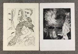 Two unframed etchings. H.76 W.57cm (each)