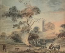 A 19th century framed and glazed watercolour, figures in a rural setting, signed and titled. H.61