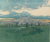 A signed limited edition etching, Cherry Grove, framed and glazed. H.63 W.70cm