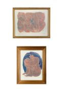 Sue Ribbans 'Pebble Lady' 1992, modernist style signed and dated lino cut. Sue Ribbans 'Sleeper