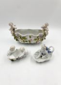 A collection of three items of continental porcelain. W.26cm (largest)