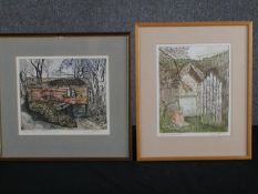 Two limited edition etchings, signed June Hicks, framed and glazed. H.40 W.33cm. (largest).