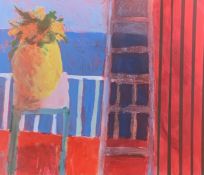 Acrylic on paper by David Greenall, still life study, framed and glazed. H.79 W.86cm