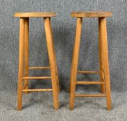 A pair of vintage beech high stools. H.72cm (each)